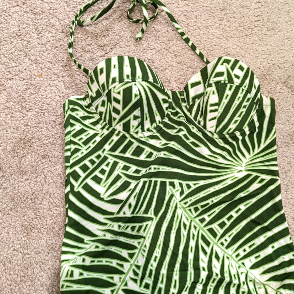 tropical J. Crew one piece swimsuit, green, size 2